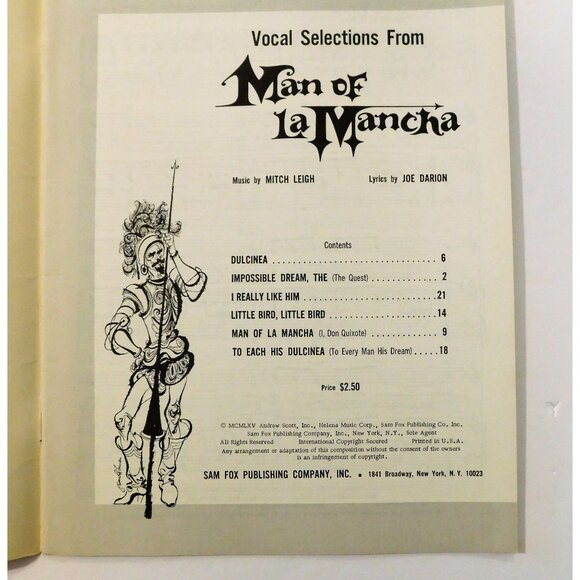 Man of La Mancha Songbook 1965 Impossible Dream Musical Vocal Selections - Picture 3 of 3